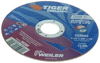 Weiler Tiger Ceramic Cutoff Wheel 58300 - Type 1 (Straight) - 4 1/2 in - Ceramic - 60