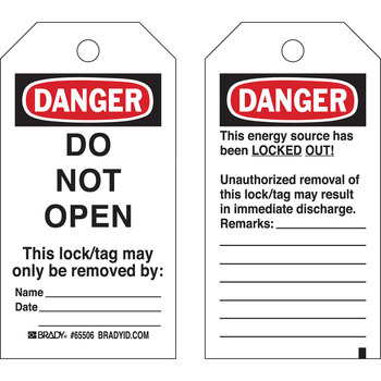 Picture of Brady Black / Red on White Cardstock 65447 Lockout / Tagout Tag (Main product image)