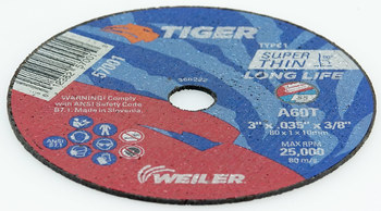Weiler Tiger Cutting Wheel 57001 - 3 in - Aluminum Oxide - 60 - T