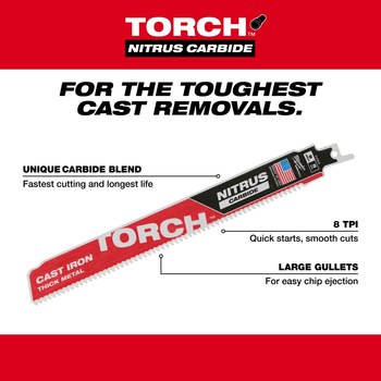 Milwaukee TORCH Reciprocating Saw Blade 48-00-5261, 7 TPI, 1 in Width x ...