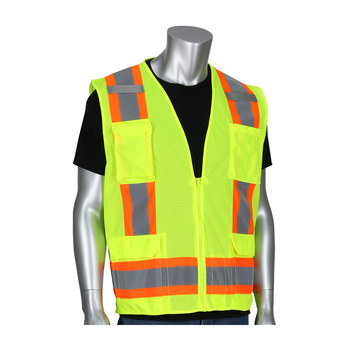 PIP 302-0500M Lime Yellow Large Polyester Mesh High-Visibility Vest - 11 Pockets - Fits 49.6 in Chest - 28 in Length - 616314-21696