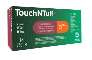 Ansell TouchNTuff 93-800 Orange Large Powdered Disposable Exam Gloves - Exam Grade - 11.2 in Length - Textured Fingers Finish - 0.60 mm Thick - 93800090