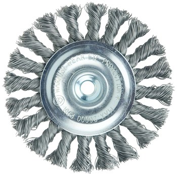 Weiler Wolverine 36216 Wheel Brush - 4 in Dia - Knotted - Standard Twist Steel Bristle