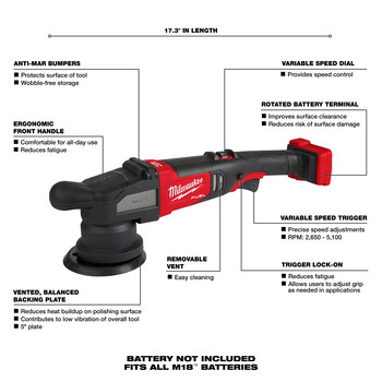 Milwaukee M18 FUEL Li-Ion Battery Random Orbital Polisher - 2684-20