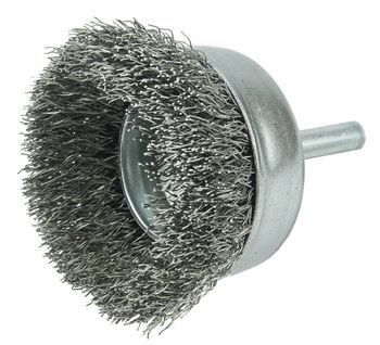 Weiler Stainless Steel Cup Brush - Unthreaded Stem Attachment - 2 in Diameter - 0.012 in Bristle Diameter - 14319