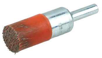 Weiler Polyflex Steel Cup Brush - Unthreaded Stem Attachment - 1/2 in Diameter - 0.010 in Bristle Diameter - Orange Elastomer - 35535