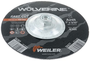 Weiler Wolverine Cutoff Wheel 56477 - Type 27 - Depressed Center Wheel - 7 in - Aluminum Oxide - 24 - R