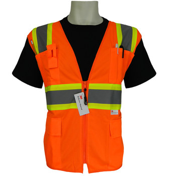 Picture of Global Glove Frogwear GLO-004 Fluorescent Orange/Lime Large Polyester Mesh/Solid High-Visibility Vest (Main product image)