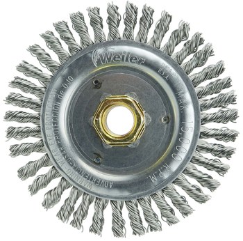 Weiler Dually 79811 Wheel Brush - 4.5 in Dia - Knotted - Stringer Bead Stainless Steel Bristle