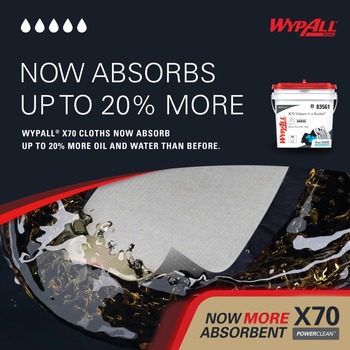 Kimberly-Clark Wypall PowerClean X70 Wiper 83561, Hydroknit, - 9.75 in x 13 in - White