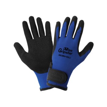 Global Glove Vise Gripster 303RV Black/Blue Large Cotton/Polyester Work Gloves - Rubber Palm Only Coating - 303RV/9