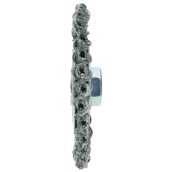 Weiler Wolverine 36218 Wheel Brush - 4 in Dia - Knotted - Stringer Bead Steel Bristle