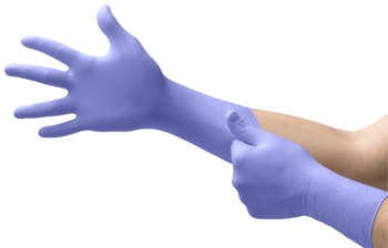 Microflex Supreno EC High Risk Blue Large Powder Free Disposable Gloves - Medical Exam Grade - 11 in Length - Rough Finish - 5.5 mil Thick - SEC-375-L