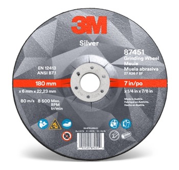 3M Silver Ceramic Depressed-Center Grinding Wheel - 7 in Diameter - 87451