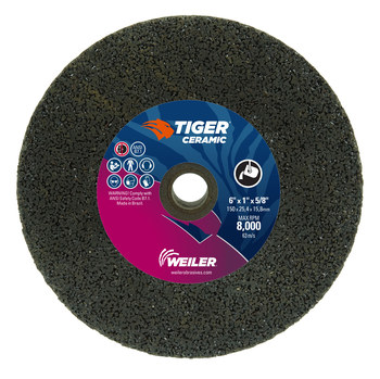 Weiler Tiger Ceramic Portable Snagging Wheel 68401 - Type 1 (Straight) - 6 in - Ceramic - 16 - R