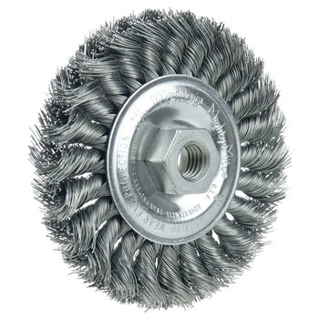 Weiler 13105 Wheel Brush - 4 in Dia - Knotted - Standard Twist Steel Bristle