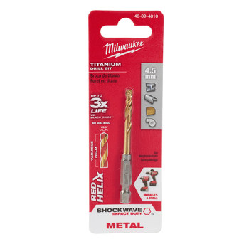 Picture of Milwaukee SHOCKWAVE RED HELIX 4.5 mm 135° Right Hand Cut Titanium Coated Drill Bit 48-89-4810 (Main product image)