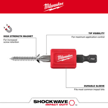 Milwaukee SHOCKWAVE Impact Duty Phillips Magnetic Attachment Bit Set  48-32-4550, 3/8 in hex Shank, Alloy Steel, 2 in Length