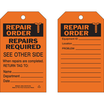 Picture of Brady Black on Orange Metal Grommet, Self-Laminating, Write-On Polyester 86624 Maintenance Tag (Main product image)