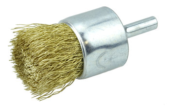 Weiler Brass Cup Brush - Unthreaded Stem Attachment - 1 in Diameter - 0.118 in Bristle Diameter - 10091