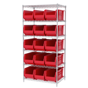 Picture of Akro-Mils AWS24360287 Akrobin 2000 lb Adjustable Red Chrome Steel Open Fixed Shelving System (Main product image)