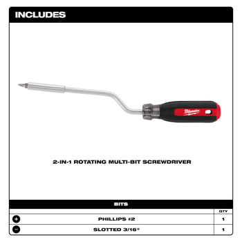 Milwaukee 48-22-2916 2-in-1 Rotating Multi-Bit Screwdriver - Chrome Molybdenum Steel - 10.10 in - 84642