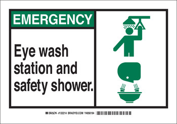 Picture of Brady B-555 Aluminum Rectangle White English Eyewash & Shower Sign part number 132216 (Main product image)