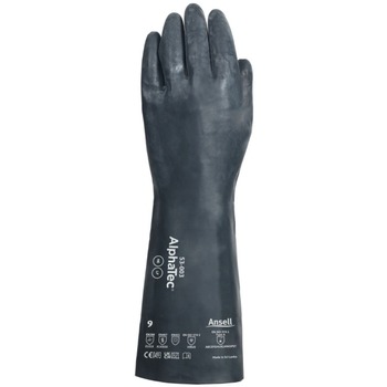 Ansell AlphaTec 53-003 Black 10 Neoprene Supported Chemical Handling Gloves - Industrial Grade - 22 in Length - Diamond Embossed Finish - 53003100