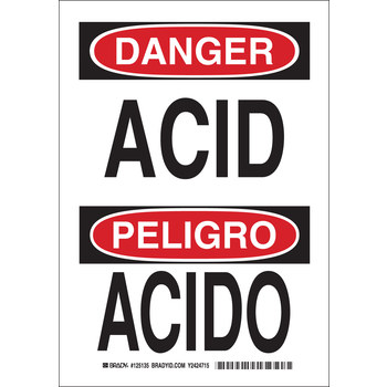 Picture of Brady B-401 Polystyrene Rectangle White English / Spanish Chemical Warning Sign part number 125134 (Main product image)