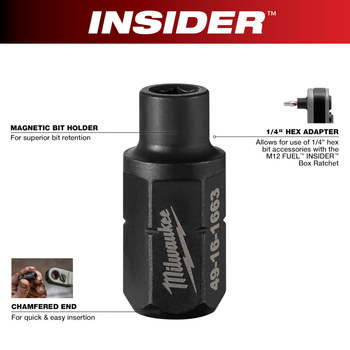 Milwaukee High Carbon Steel Box Ratchet Bit Adapter - 0.63 in Length - 49-16-1663