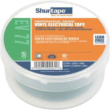 Shurtape Green Electrical Tape - 3/4 in Width x 66 ft Length - 7.0 mil Thick - SHURTAPE 104701
