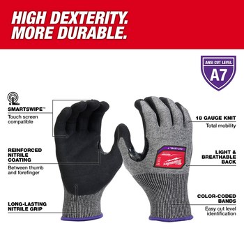 Milwaukee SMARTSWIPE Gray/Black Medium HPPE Cut-Resistant Glove - ANSI Cut Level 7 Cut Resistance - 48-73-7011B
