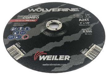 Weiler Cutoff Wheel 56424 - Type 27 (Depressed Center) - 9 in - Aluminum Oxide - 24 - Coarse