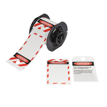 Picture of Brady Red on White Outdoor Polyester Thermal Transfer B30-255-851OSHADSB Pre-sized Tags for Printers (Main product image)