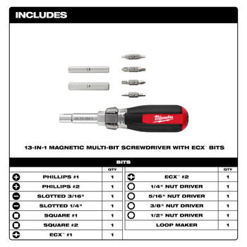 Milwaukee 48-22-2917 13-in-1 Multi-Bit Screwdriver - 8 in - 84643