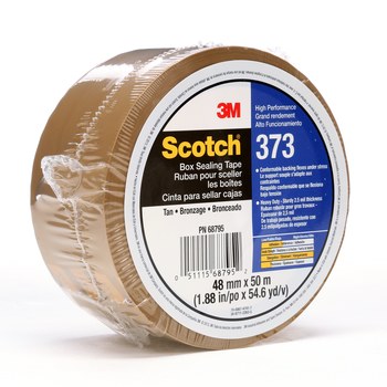3M Scotch 373 Tan Box Sealing Tape - 48 mm Width x 50 m Length - 2.5 mil Thick - 68795