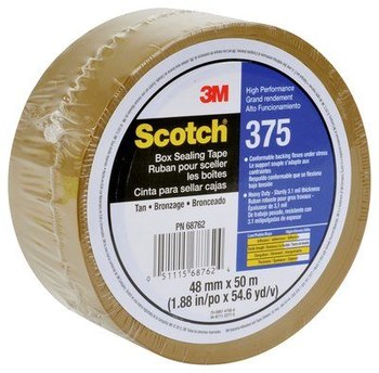 3M Scotch 375 Tan Box Sealing Tape - 48 mm Width x 50 m Length - 3.1 mil Thick - 68762
