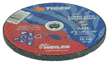 Weiler Tiger Snagging Wheel 57073 - Type 1 (Straight) - 4 in - Aluminum Oxide - 24 - T