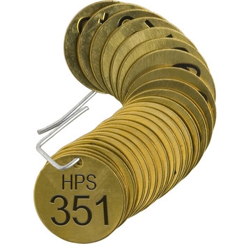 Picture of Brady Black on Brass Circle Brass Numbered Valve Tag with Header 44734 Numbered Valve Tag with Header (Main product image)