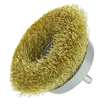 Weiler Brass Cup Brush - Unthreaded Stem Attachment - 2-3/4 in Diameter - 0.012 in Bristle Diameter - 14311
