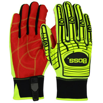 Picture of PIP Boss 120-MP2120 Hi-Vis Yellow/Red 3XL Synthetic Leather/Spandex Impact Protection Gloves (Main product image)