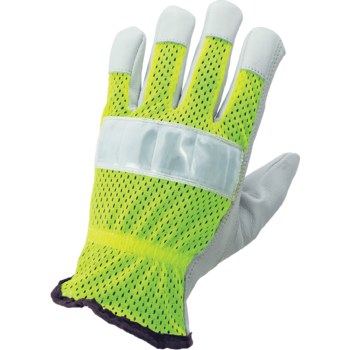 Global Glove 3100GHV HV Yellow/Green Large Goatskin Leather Driver's Gloves - 3100GHV-9(L)