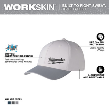 Milwaukee WORKSKIN Gray Large/XL Polyester Performance Fitted Hat - 045242-73526