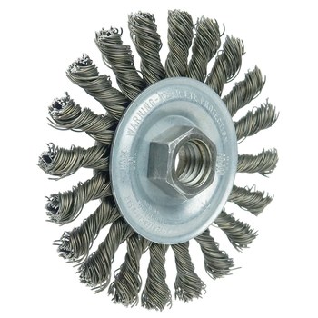 Weiler Wolverine 36258 Wheel Brush - 4 in Dia - Knotted - Cable Twist Steel Bristle