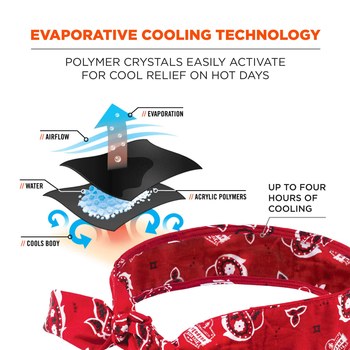 Ergodyne Chill-Its 6700 Red Activated Polymer Bandana - Tie - 720476-12305