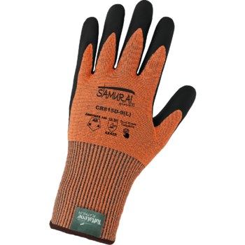 Global Glove Samurai Glove Hi-Vis Orange Large Tuffalene Platinum UHMWPE Cut-Resistant Gloves - ANSI A5 Cut Resistance - Nitrile Palm Coating - CR815D LG