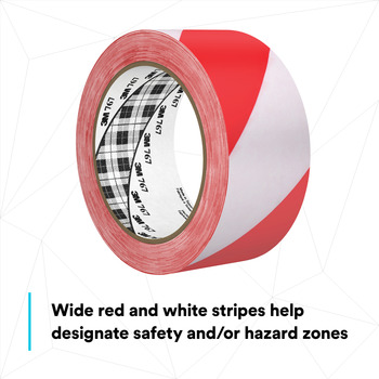 3M 767 Red / White Warning Tape - Pattern/Text = Striped - 2 in Width x 36 yd Length - 5 mil Thick - 43186