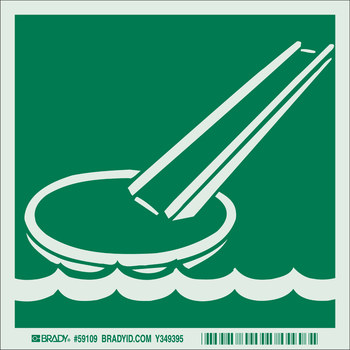 Picture of Brady Bradyglo B-347 Polyester / Polystyrene Square Green IMO Evacuation Sign part number 59109 (Main product image)