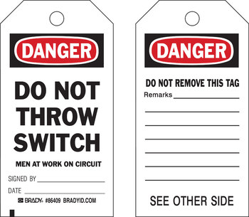 Picture of Brady Black / Red on White Laminated, Metal Grommet, Write-On Polyester / Paper 86470 Equipment Safety Tag (Main product image)