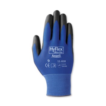 Ansell HyFlex 11-618 Black/Blue Size 7 Nylon Work Gloves - Polyurethane Palm & Fingers Coating